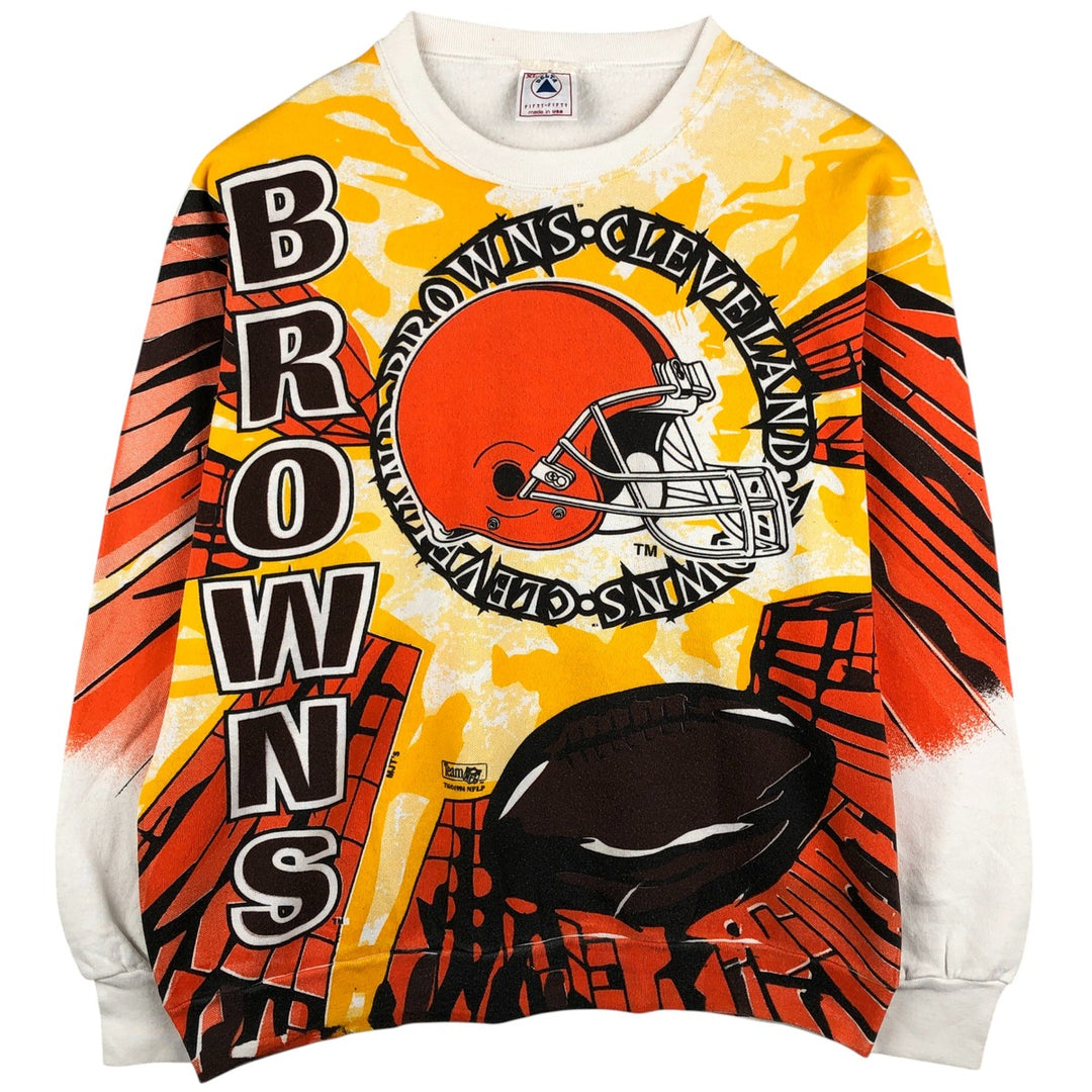 Vintage 90'S DELTA NFL Cleveland Browns Printed Sweatshirt, Made in USA, Men's Size XL cotton white type Vintage Second Hand