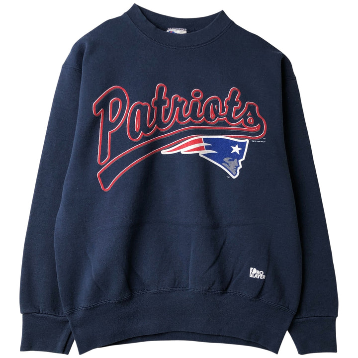 90'S Pro Player NFL New England Patriots Print Sweatshirt, Made in USA, Men's Size Medium cotton navy blue type Vintage Second Hand