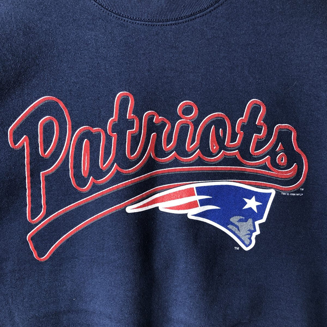 90'S Pro Player NFL New England Patriots Print Sweatshirt, Made in USA, Men's Size Medium cotton navy blue type Vintage Second Hand