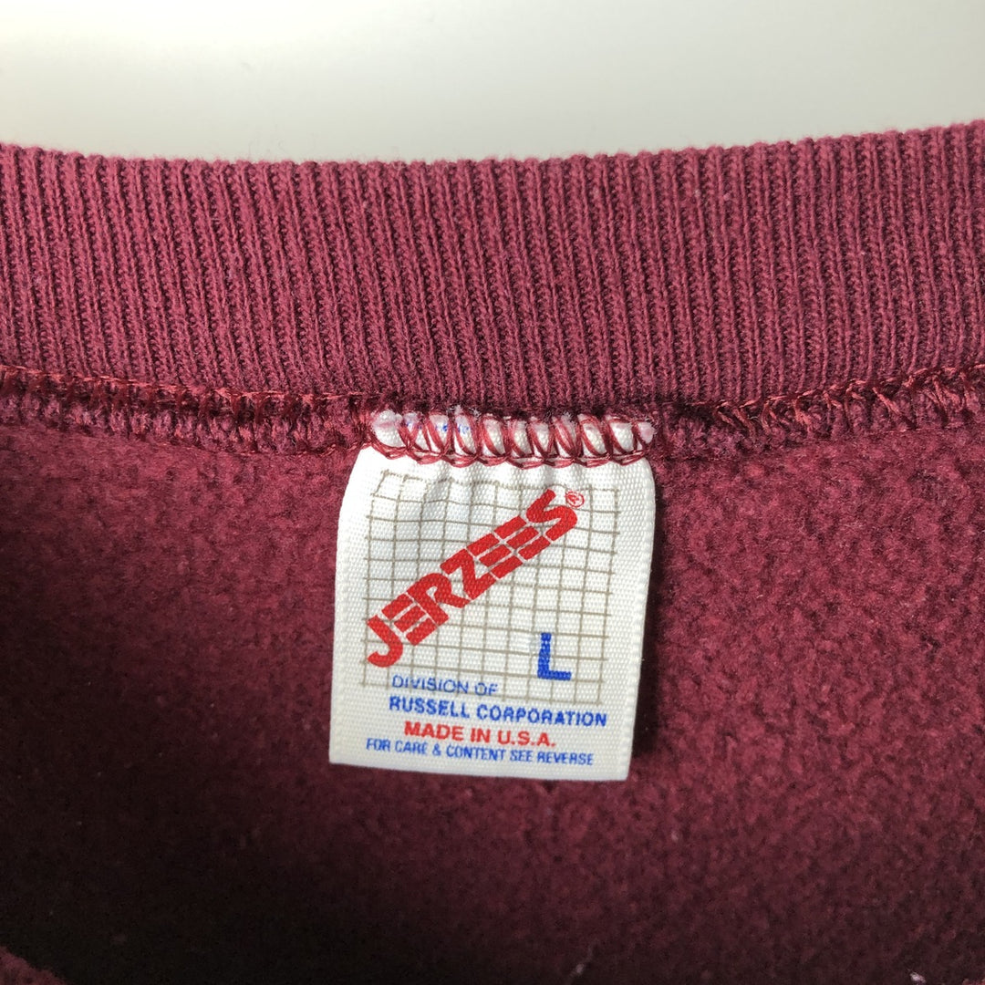 80s-90'S Jerzees College Sweatshirt, Made in USA, Men's Size L, Vintage cotton wine-red Vintage Second Hand