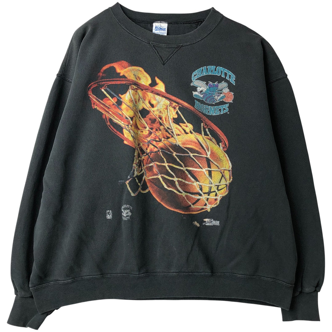 Vintage 90'S NBA Charlotte Hornets printed sweatshirt, made in the USA, men's size L cotton black type Vintage Second Hand