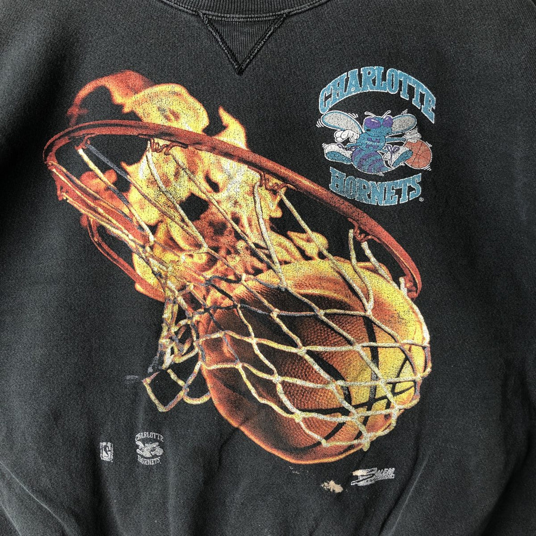 Vintage 90'S NBA Charlotte Hornets printed sweatshirt, made in the USA, men's size L cotton black type Vintage Second Hand