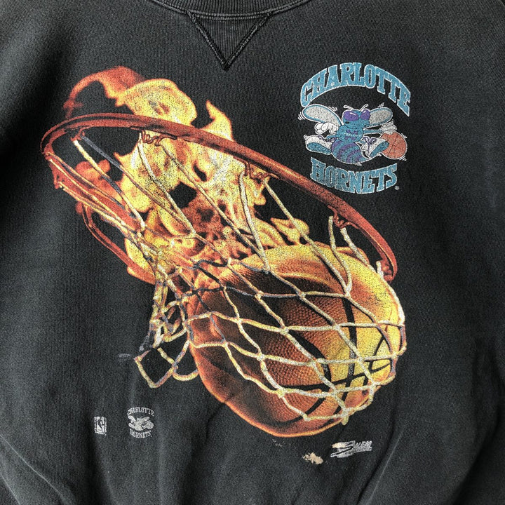 Vintage 90'S NBA Charlotte Hornets printed sweatshirt, made in the USA, men's size L cotton black type Vintage Second Hand