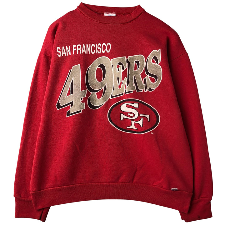 90'S LOGO7 NFL San Francisco 49ers Print Sweatshirt, Made in USA, Men's Size L cotton red type Vintage Second Hand