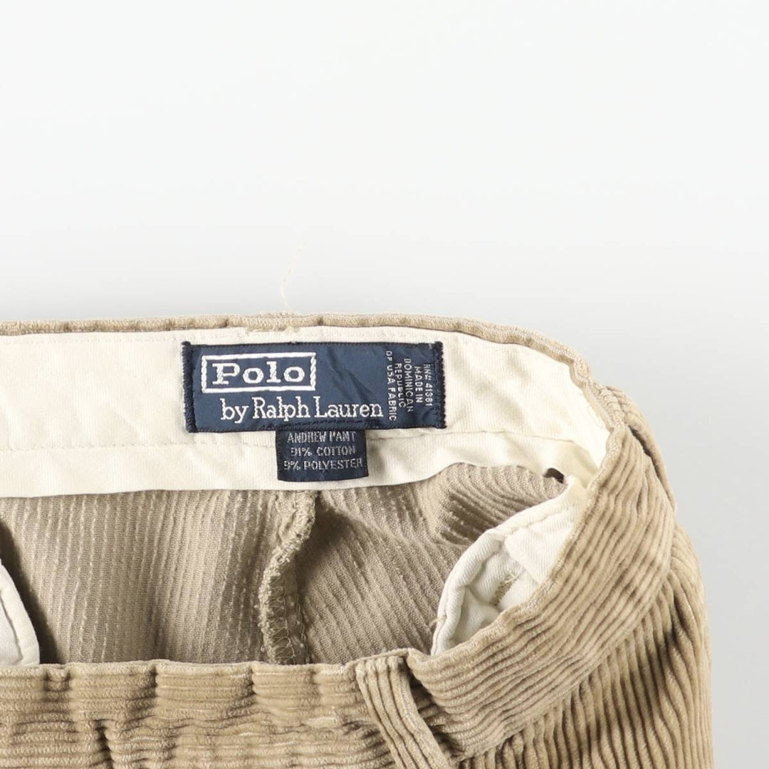 Ralph Lauren POLO by Ralph Lauren ANDREW PANT, wide ribbed, two-pleat corduroy pants, men's size W36. cotton Beige type Vintage Second Hand