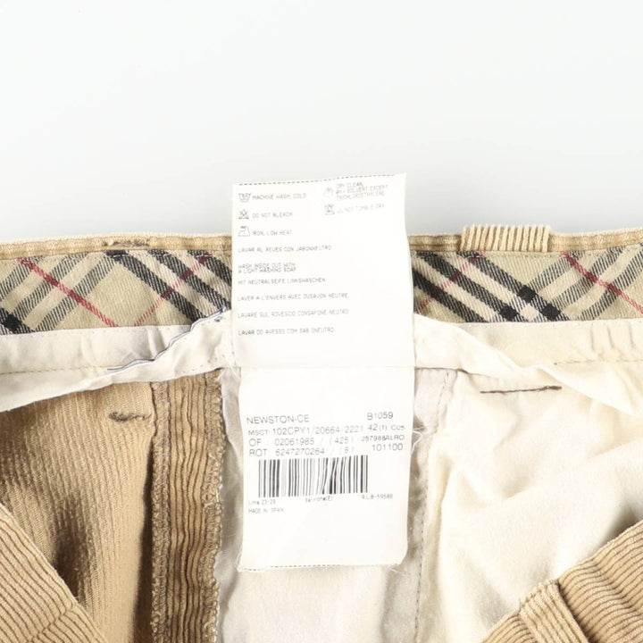 Burberry's BURBERRY LONDON One-Tuck Corduroy Pants, Made in Spain, Men's, Size W33 cotton Beige type Vintage Second Hand
