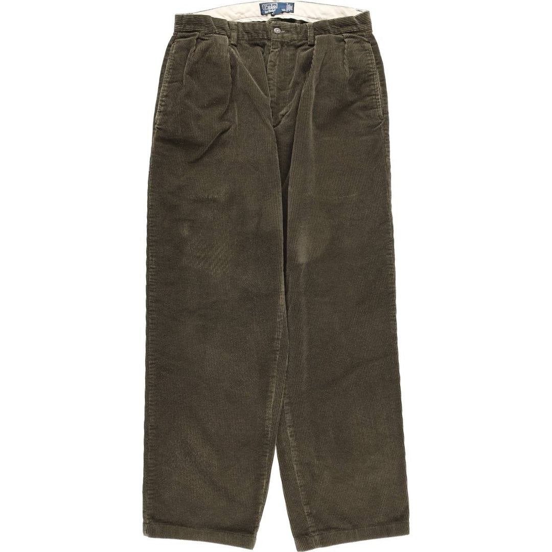 Ralph Lauren POLO by Ralph Lauren ANDREW PANT, wide ribbed, two-pleat corduroy pants, men's size W32 cotton green type Vintage Second Hand