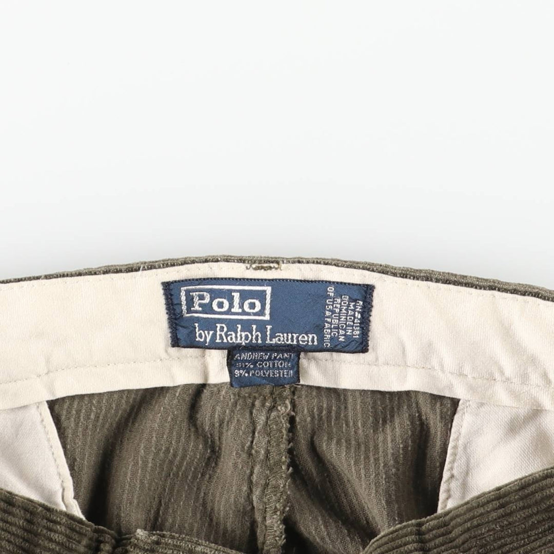 Ralph Lauren POLO by Ralph Lauren ANDREW PANT, wide ribbed, two-pleat corduroy pants, men's size W32 cotton green type Vintage Second Hand