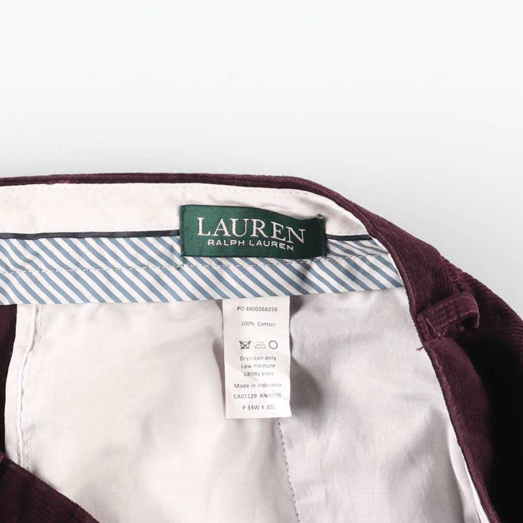 Ralph Lauren LAUREN wide-ribbed corduroy pants, men's size W33 cotton wine-red Vintage Second Hand