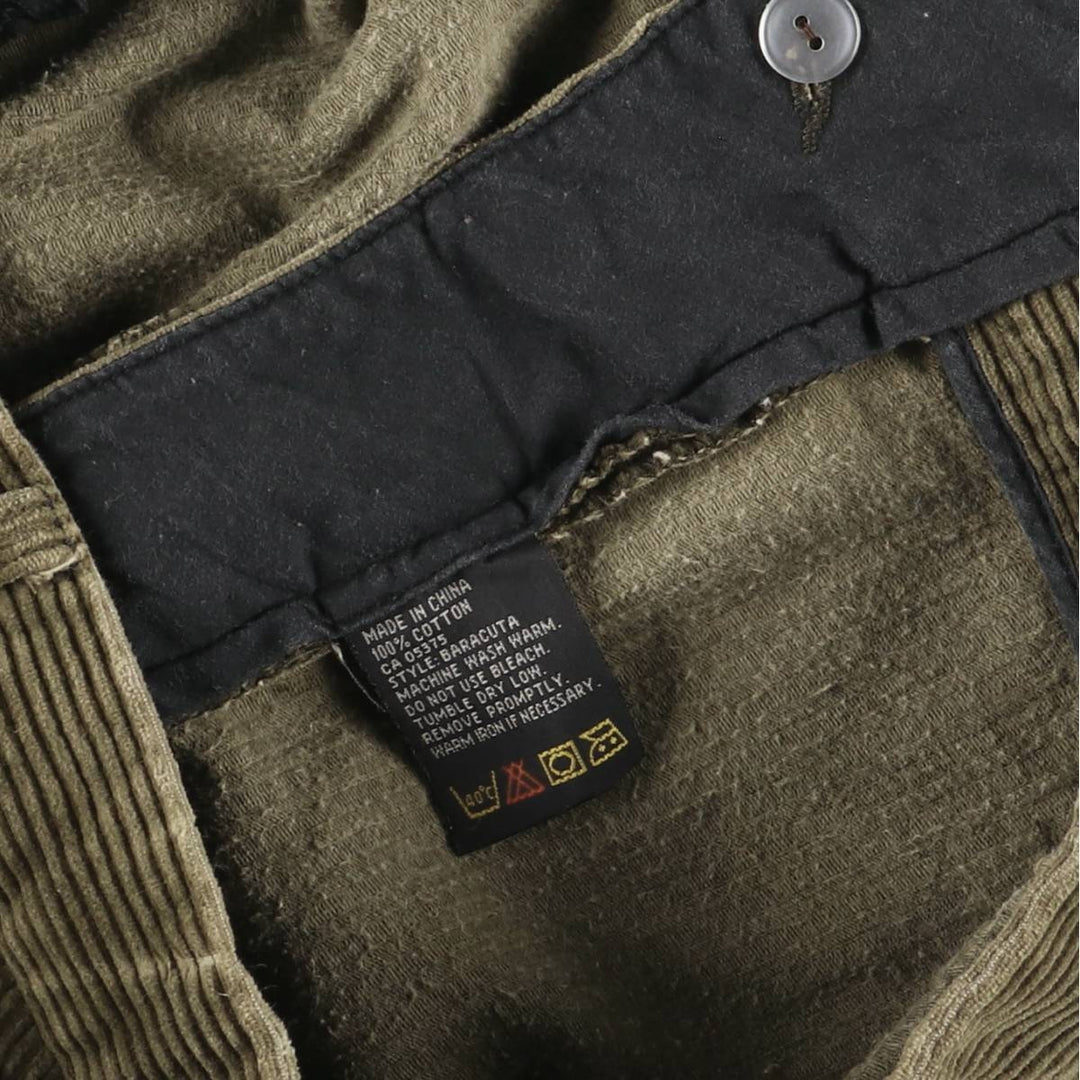 Baracuta One-Tuck Corduroy Pants, Men's, Size W36 cotton Khaki type Vintage Second Hand