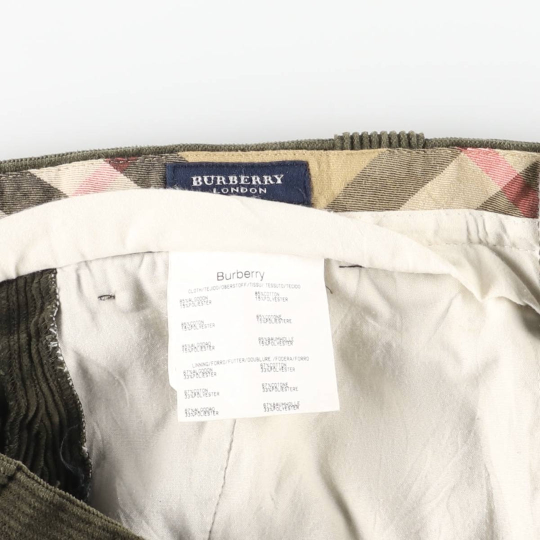 Burberry's London wide-ribbed, single-pleat corduroy pants, made in Spain, men's size W30. cotton green type Vintage Second Hand