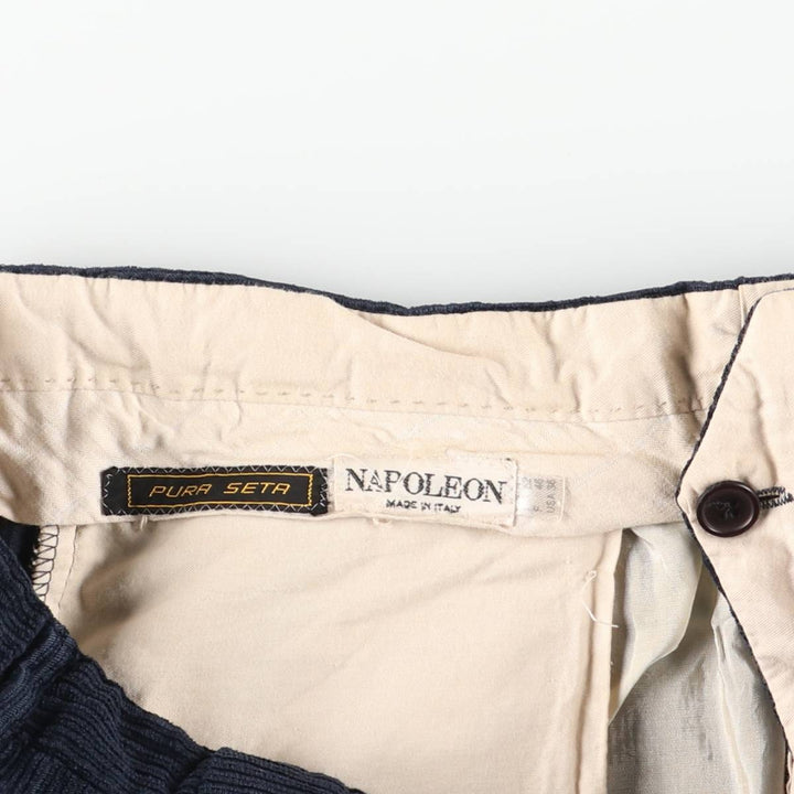 NAPOLEON PULA SETA Two-pleat Corduroy Pants, Made in Italy, Men's Size W32 unclear navy blue type Vintage Second Hand