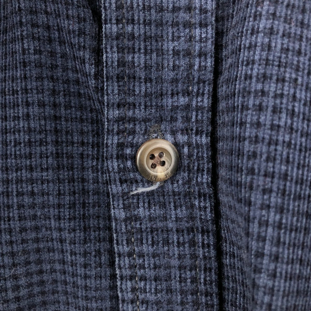 Eddie Bauer Check Pattern Long Sleeve Button-Down Corduroy Shirt, Men's Size L cotton navy blue type Vintage Second Hand