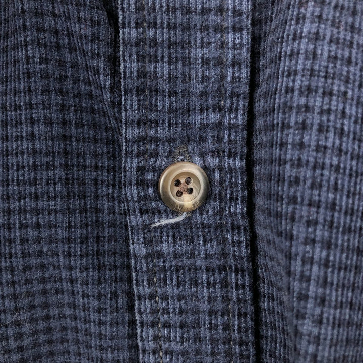 Eddie Bauer Check Pattern Long Sleeve Button-Down Corduroy Shirt, Men's Size L cotton navy blue type Vintage Second Hand