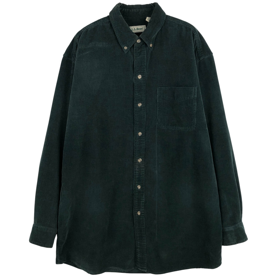 1990'S LLBean Long Sleeve Button-Down Corduroy Shirt, Men's Size Medium, Vintage cotton Green type dark green Vintage Second Hand