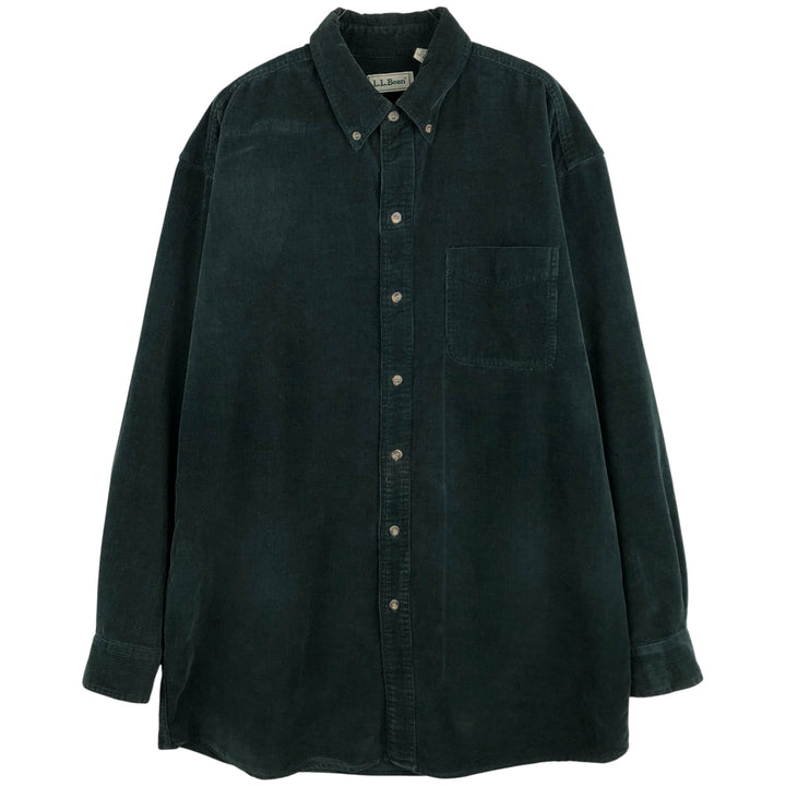 1990'S LLBean Long Sleeve Button-Down Corduroy Shirt, Men's Size Medium, Vintage cotton Green type dark green Vintage Second Hand