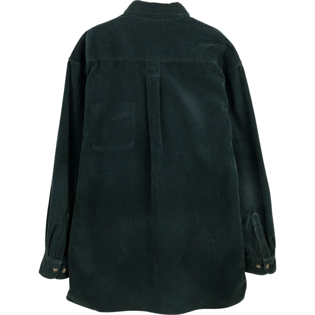 1990'S LLBean Long Sleeve Button-Down Corduroy Shirt, Men's Size Medium, Vintage cotton Green type dark green Vintage Second Hand