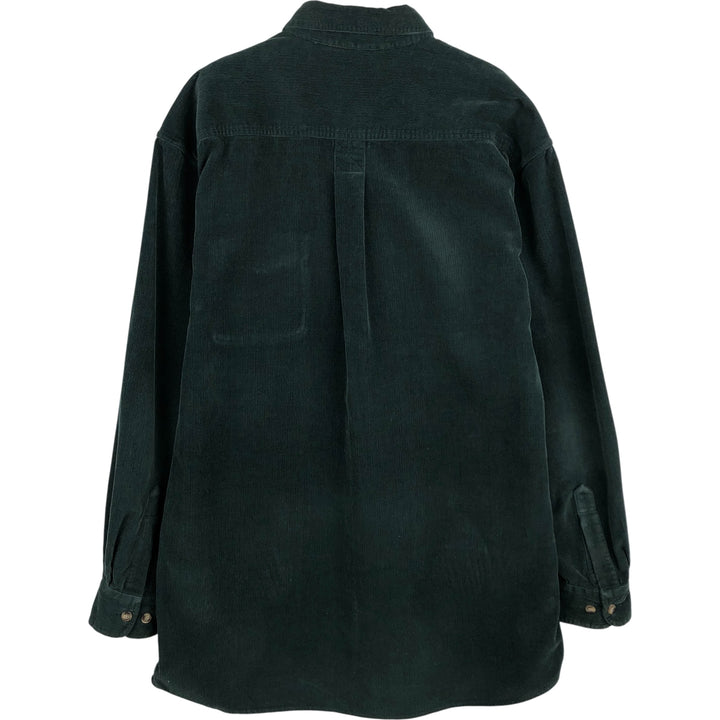 1990'S LLBean Long Sleeve Button-Down Corduroy Shirt, Men's Size Medium, Vintage cotton Green type dark green Vintage Second Hand