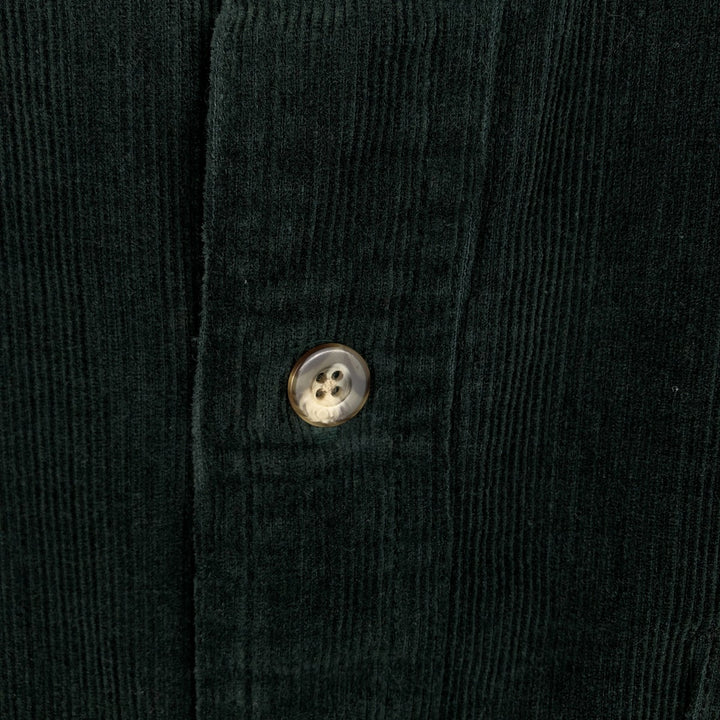 1990'S LLBean Long Sleeve Button-Down Corduroy Shirt, Men's Size Medium, Vintage cotton Green type dark green Vintage Second Hand