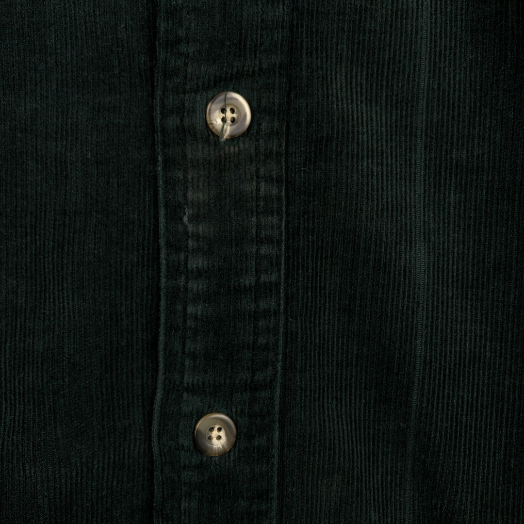 1990'S LLBean Long Sleeve Button-Down Corduroy Shirt, Men's Size Medium, Vintage cotton Green type dark green Vintage Second Hand
