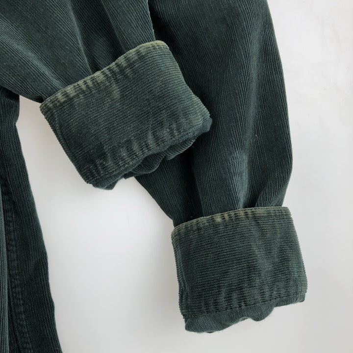 1990'S LLBean Long Sleeve Button-Down Corduroy Shirt, Men's Size Medium, Vintage cotton Green type dark green Vintage Second Hand