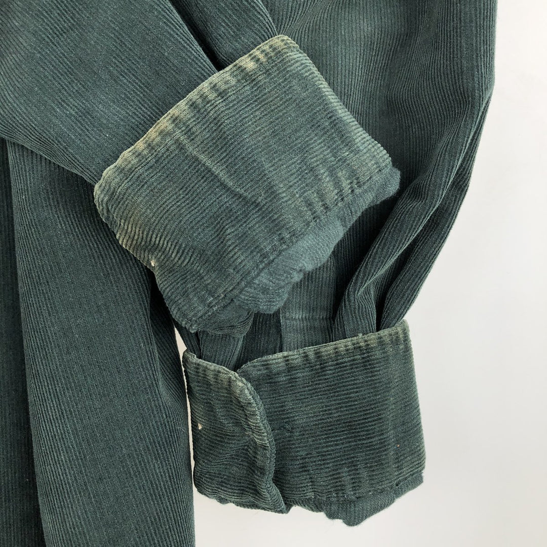 1990'S LLBean Long Sleeve Button-Down Corduroy Shirt, Men's Size Medium, Vintage cotton Green type dark green Vintage Second Hand