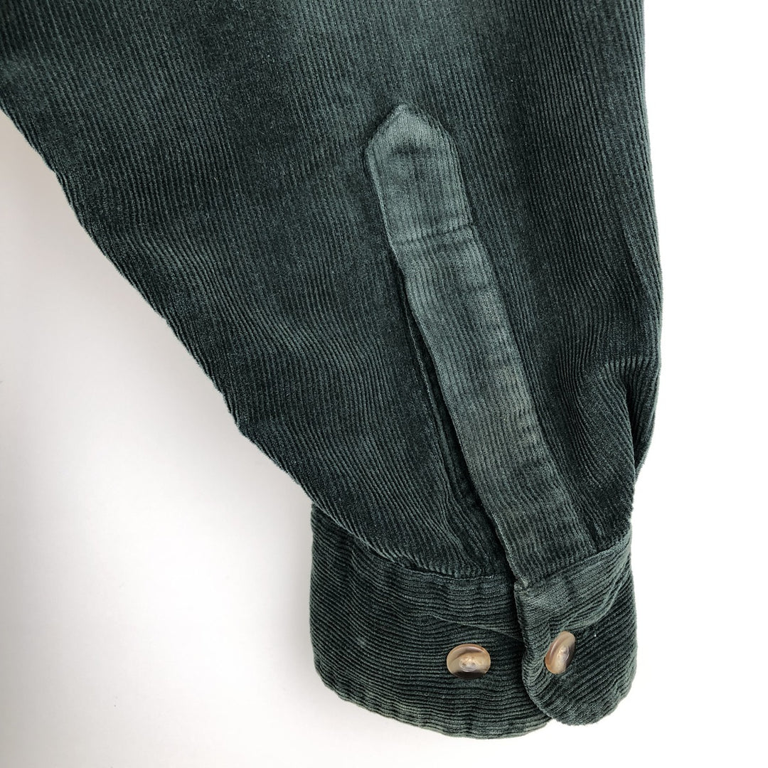 1990'S LLBean Long Sleeve Button-Down Corduroy Shirt, Men's Size Medium, Vintage cotton Green type dark green Vintage Second Hand