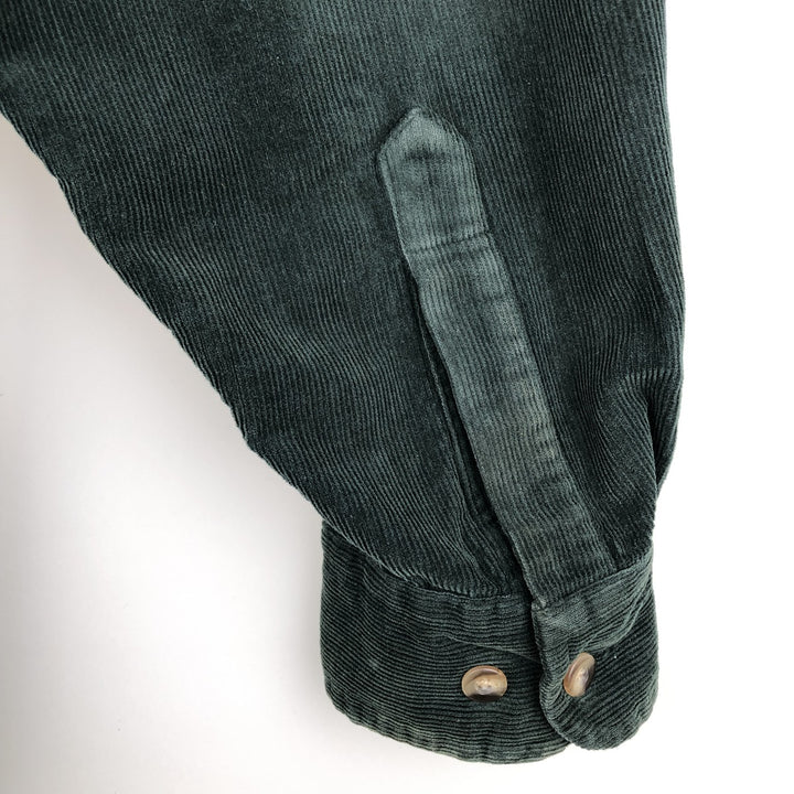 1990'S LLBean Long Sleeve Button-Down Corduroy Shirt, Men's Size Medium, Vintage cotton Green type dark green Vintage Second Hand