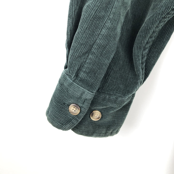 1990'S LLBean Long Sleeve Button-Down Corduroy Shirt, Men's Size Medium, Vintage cotton Green type dark green Vintage Second Hand