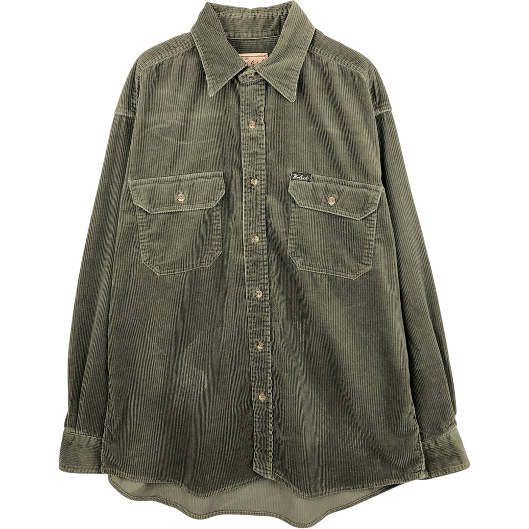 2000'S WOOLRICH long-sleeved corduroy shirt, men's size L cotton Khaki type sage green Vintage Second Hand