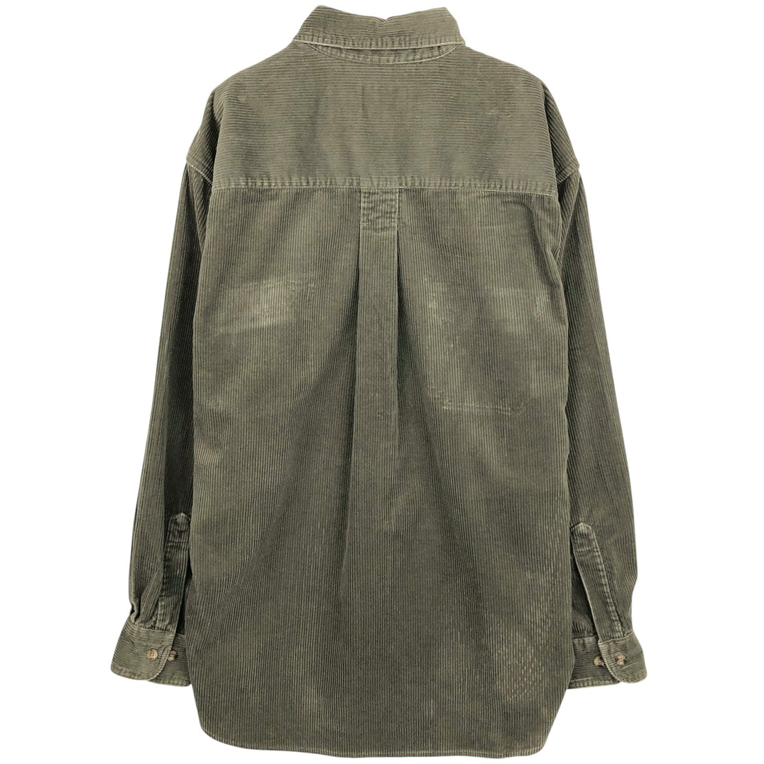 2000'S WOOLRICH long-sleeved corduroy shirt, men's size L cotton Khaki type sage green Vintage Second Hand