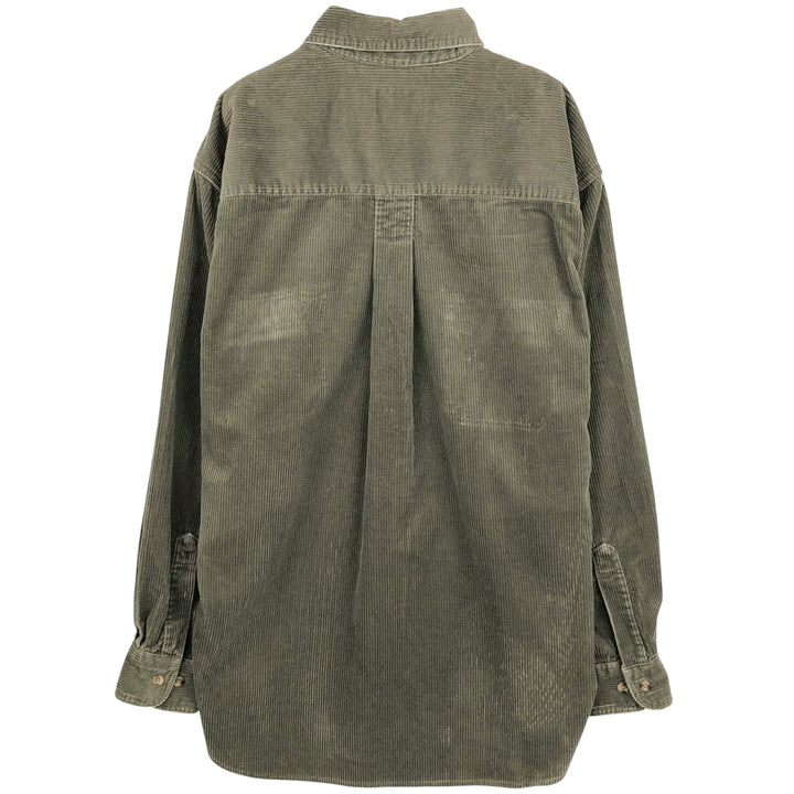 2000'S WOOLRICH long-sleeved corduroy shirt, men's size L cotton Khaki type sage green Vintage Second Hand