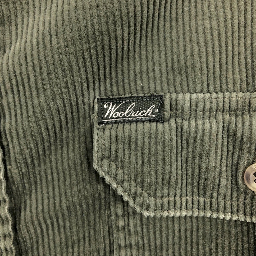 2000'S WOOLRICH long-sleeved corduroy shirt, men's size L cotton Khaki type sage green Vintage Second Hand