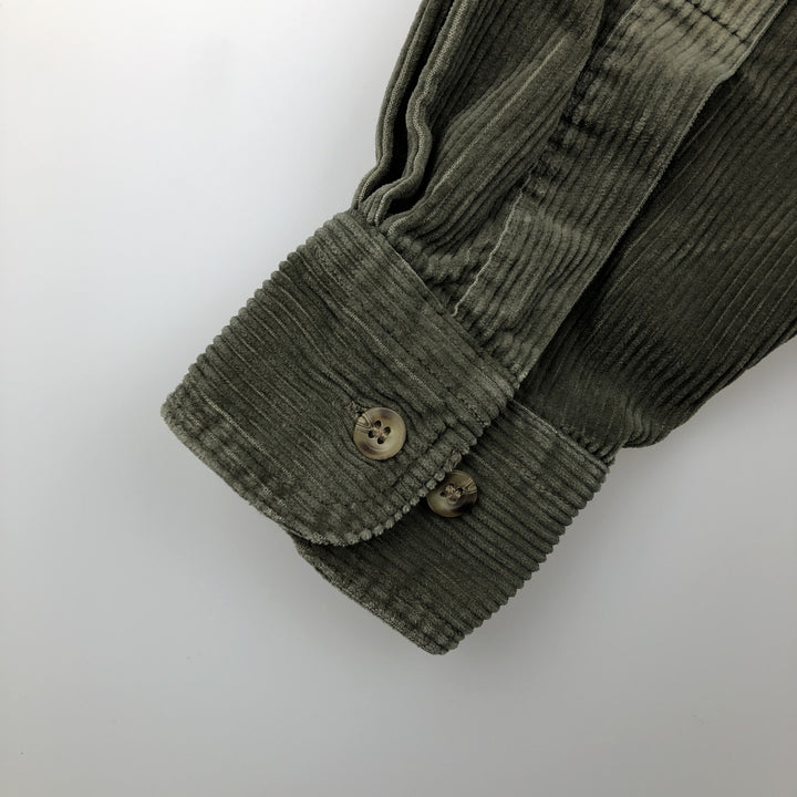 2000'S WOOLRICH long-sleeved corduroy shirt, men's size L cotton Khaki type sage green Vintage Second Hand