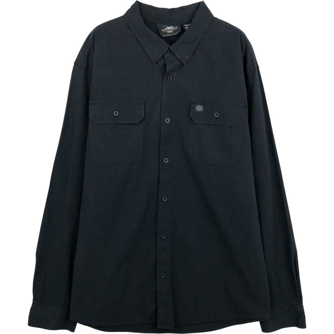 Harley-Davidson Hidden Button-Down Long Sleeve Work Shirt, Men's Size XL cotton black type Vintage Second Hand
