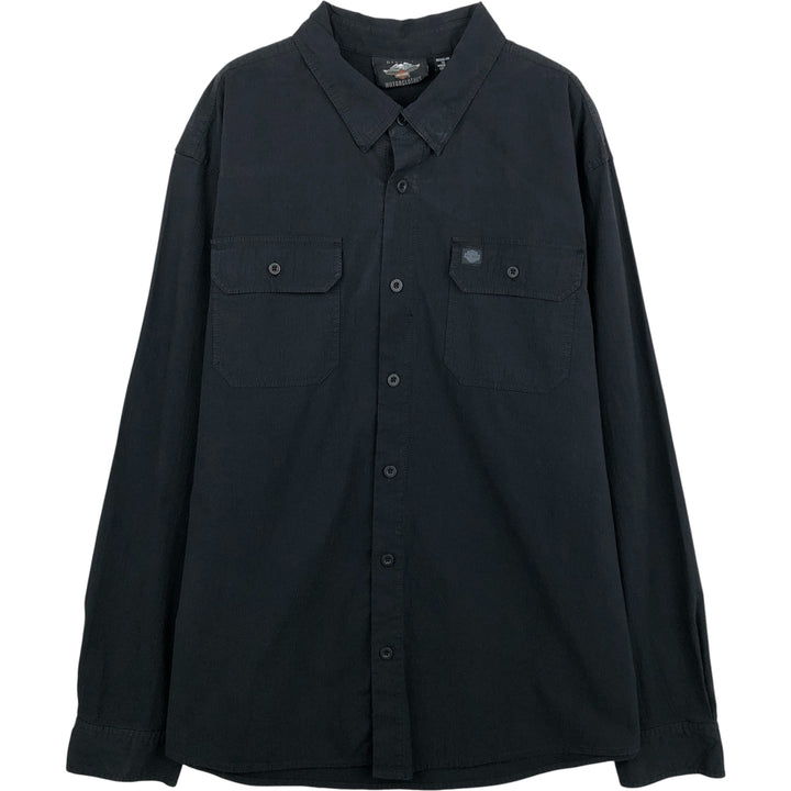 Harley-Davidson Hidden Button-Down Long Sleeve Work Shirt, Men's Size XL cotton black type Vintage Second Hand