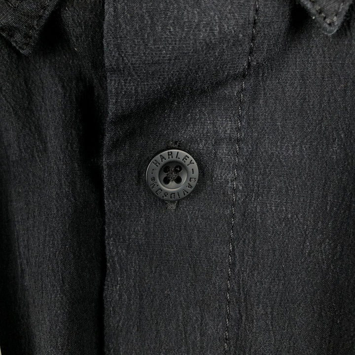 Harley-Davidson Hidden Button-Down Long Sleeve Work Shirt, Men's Size XL cotton black type Vintage Second Hand