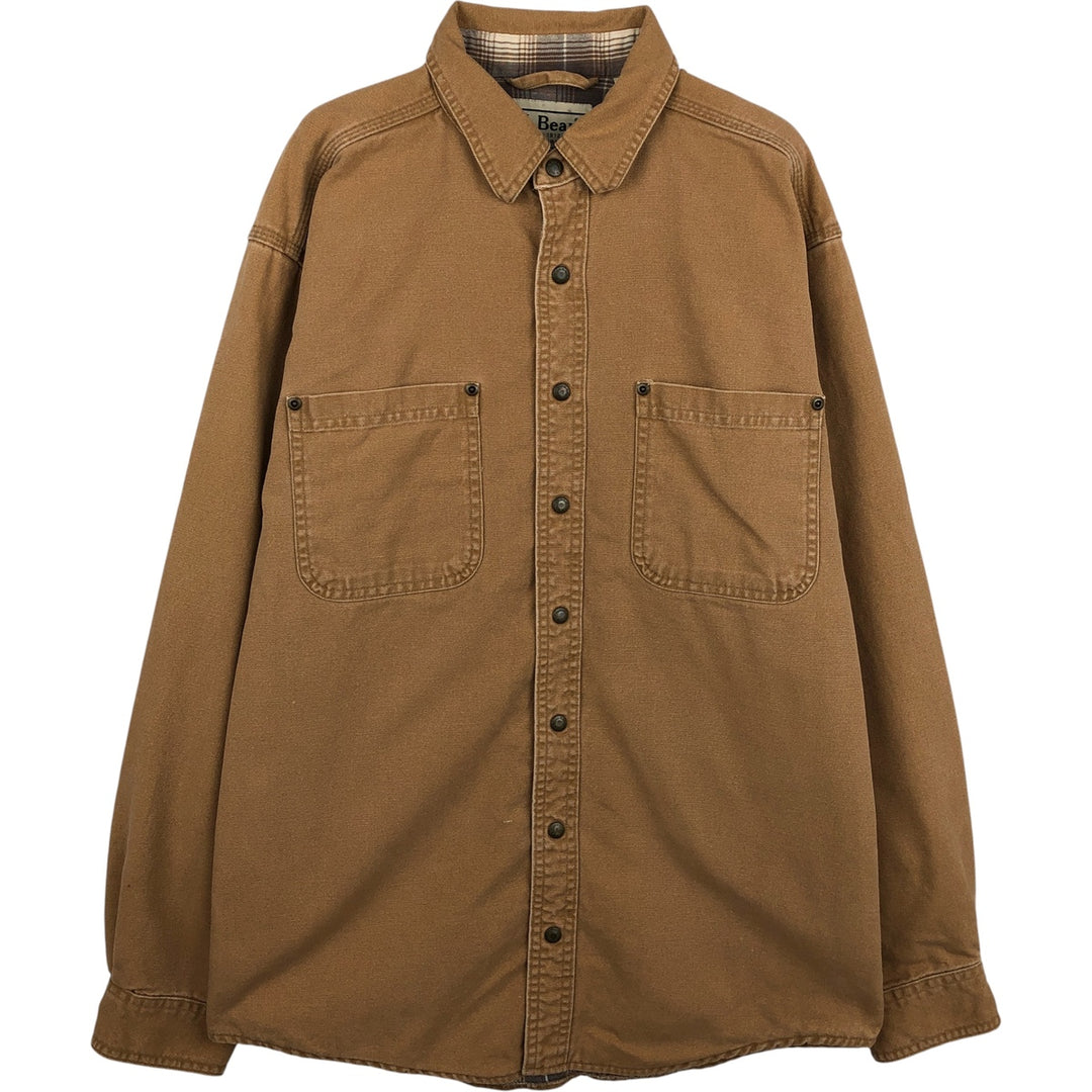 Vintage LLBean long-sleeved duck work shirt from the 1990'S to 2000s, made in Canada, size M. cotton beige type brown Vintage Second Hand