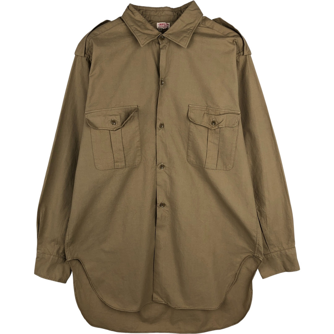 SANFOR Long Sleeve Work Shirt, Men's Size L, Vintage unclear Beige type Vintage Second Hand