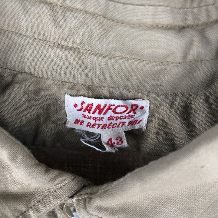 SANFOR Long Sleeve Work Shirt, Men's Size L, Vintage unclear Beige type Vintage Second Hand