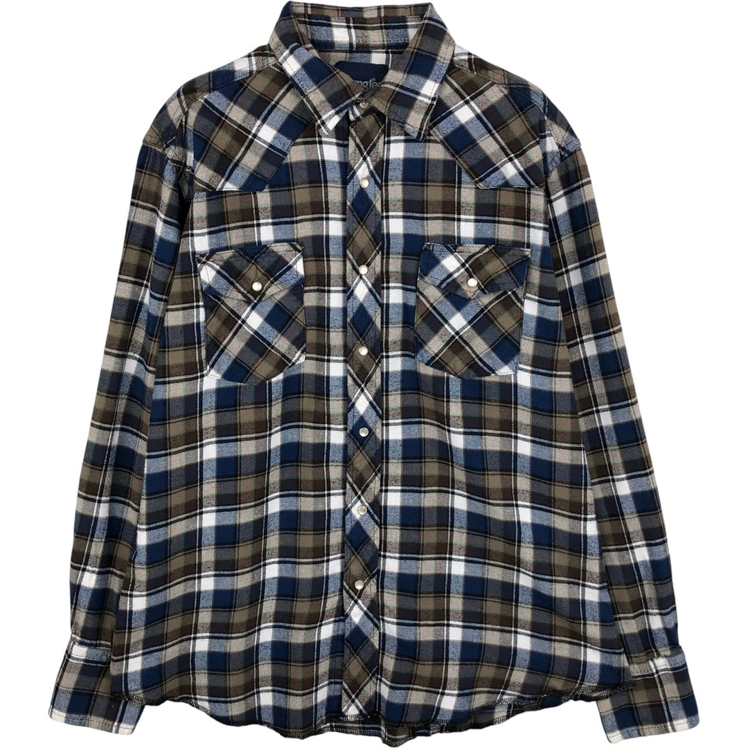 Wrangler Long Sleeve Western Flannel Check Shirt, Men's Size L unclear blue type Vintage Second Hand