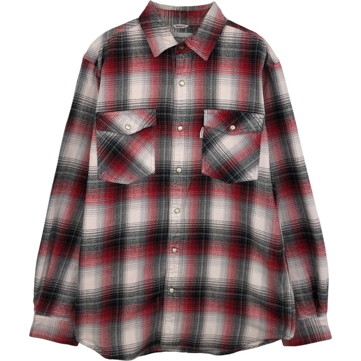 Carhartt Relaxed Fit Ombre Check Long Sleeve Western Shirt, Men's Size Medium cotton red type Vintage Second Hand