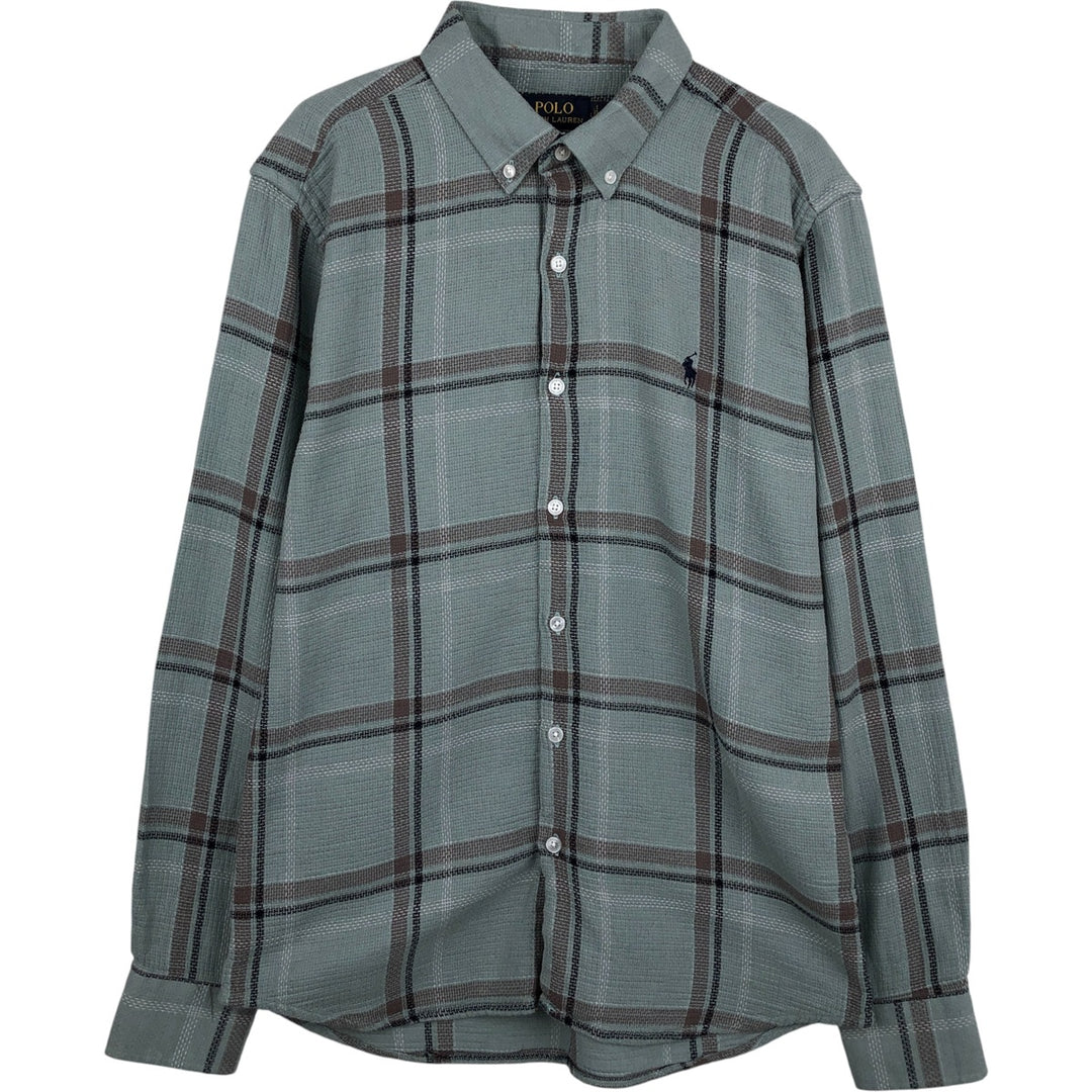 Ralph Lauren POLO RALPH LAUREN Slim Fit Long Sleeve Button-Down Check Shirt, Men's Size L cotton Blue type light blue Vintage Second Hand