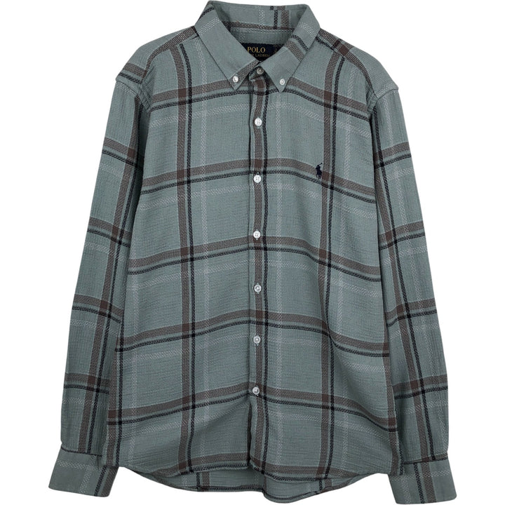 Ralph Lauren POLO RALPH LAUREN Slim Fit Long Sleeve Button-Down Check Shirt, Men's Size L cotton Blue type light blue Vintage Second Hand