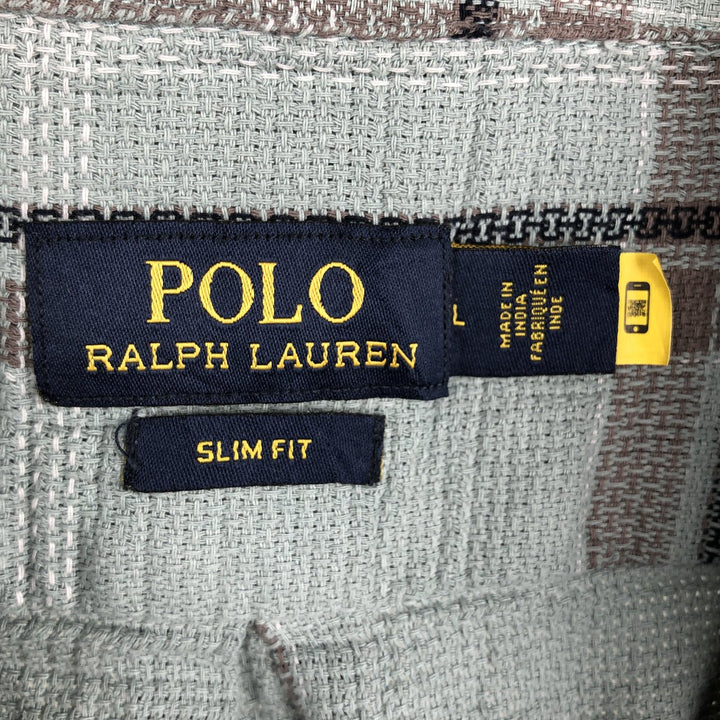 Ralph Lauren POLO RALPH LAUREN Slim Fit Long Sleeve Button-Down Check Shirt, Men's Size L cotton Blue type light blue Vintage Second Hand