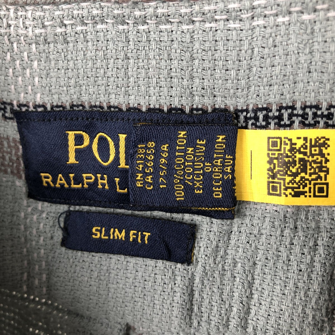 Ralph Lauren POLO RALPH LAUREN Slim Fit Long Sleeve Button-Down Check Shirt, Men's Size L cotton Blue type light blue Vintage Second Hand