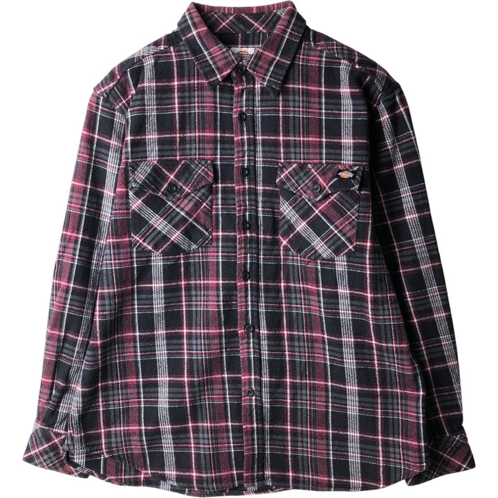 Dickies Long Sleeve Flannel Check Shirt, Men's Size L cotton red type Vintage Second Hand