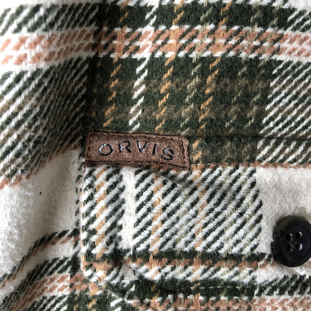 ORVIS Long Sleeve Flannel Check Shirt, Men's XL Size cotton ivory Vintage Second Hand