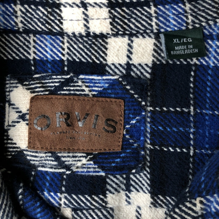 ORVIS Long Sleeve Flannel Check Shirt, Men's XL Size cotton blue type Vintage Second Hand