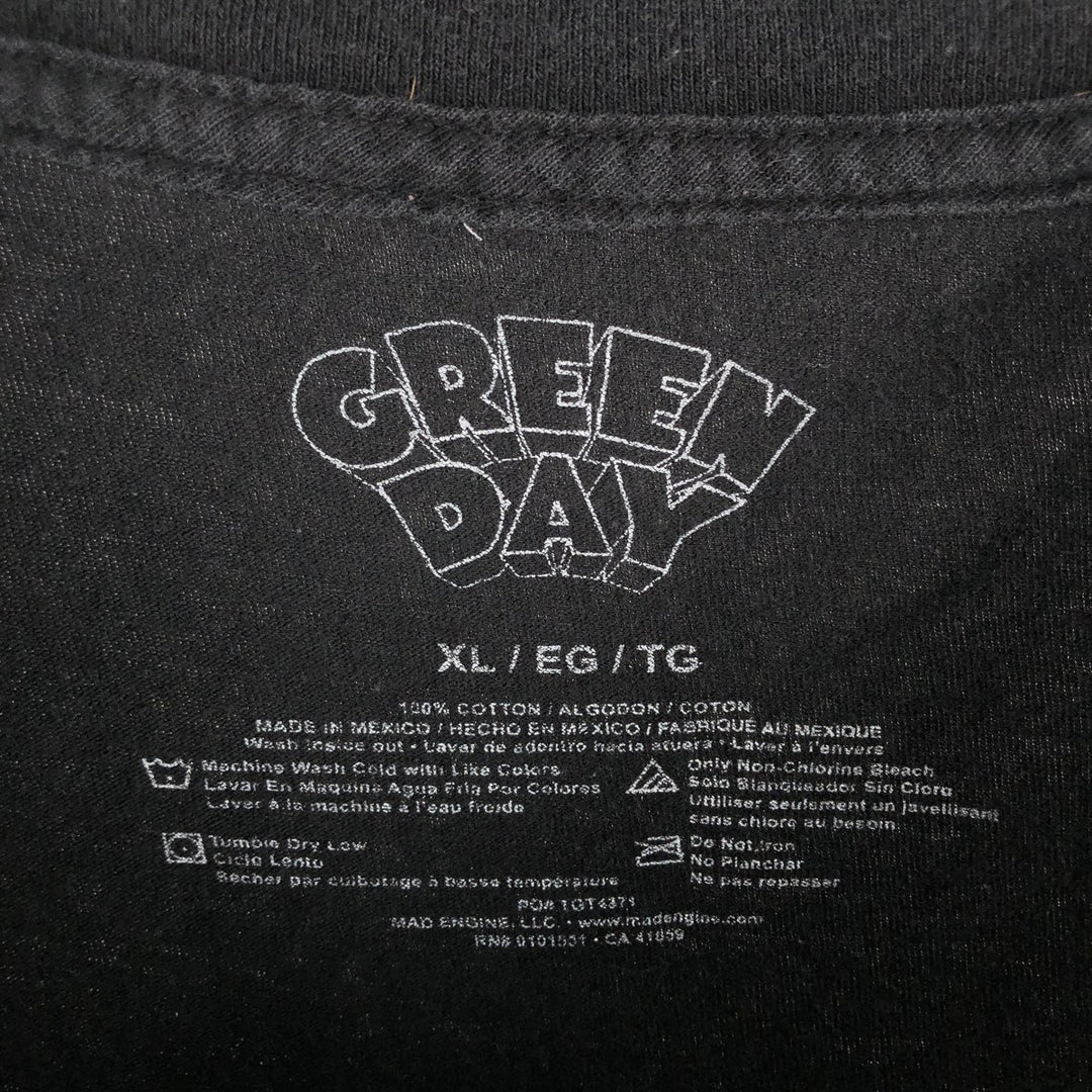 GREEN DAY Green Day Band T-shirt Band T Men's XL size cotton black type Vintage Second Hand